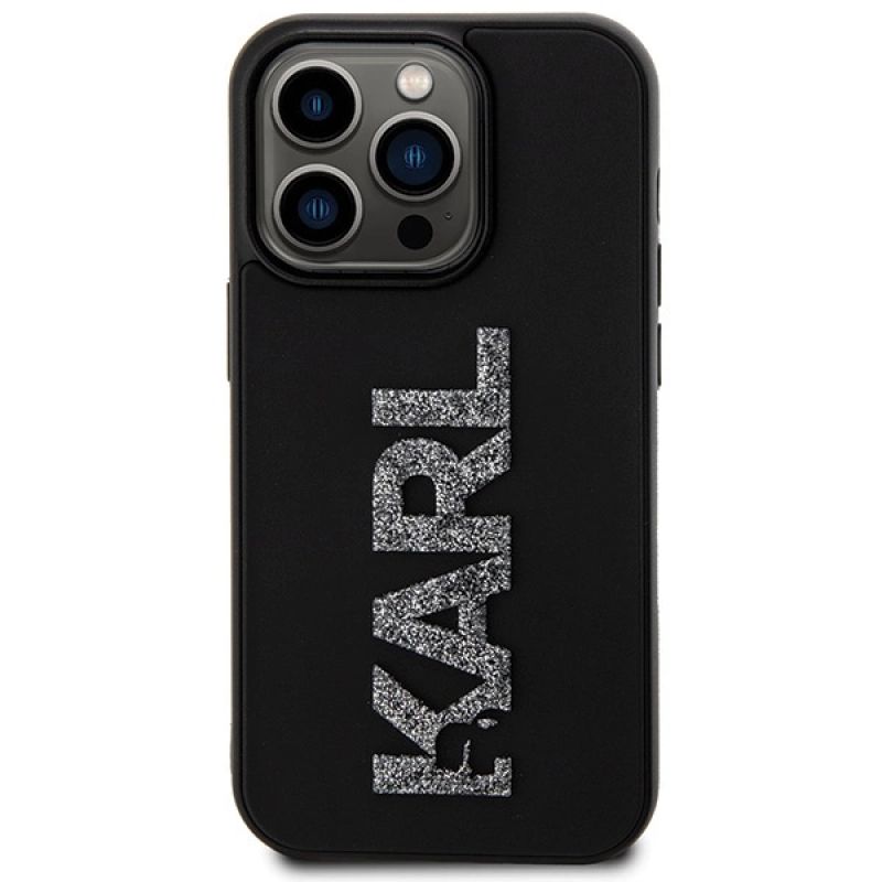 3. Karl Lagerfeld 3D Rubber Glitter Logo Hülle für iPhone 15 Pro Max – Schwarz