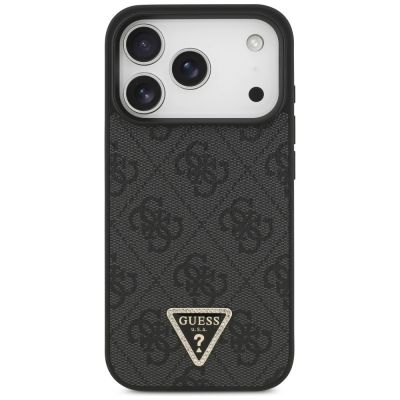 3. Guess Leather 4G Triangle Strass MagSafe Case für iPhone 17 Pro - Schwarz