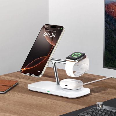 7. Tech-Protect QI15W-A45 3in1 kabelloses Ladegerät mit MagSafe für Apple -Geräte – Weiß
