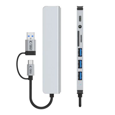 6. Tech-Protect HB06 HUB Adapter 8in1 TYPE-C + USB2.0 + USB3.0 + SD/TF + AV3.5 - grau