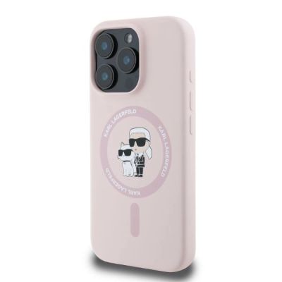 3. Karl Lagerfeld Silikon Karl&Choupette Heads MagSafe Hülle für iPhone 16 Pro Max – Rosa