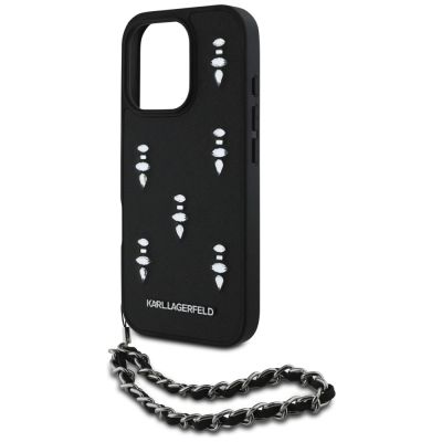5. Karl Lagerfeld Saffiano Crystals w/Chain iPhone 16 Pro Case - Schwarz