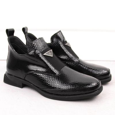 14. Damen-Lackleder-Stiefeletten in Kroko-Optik mit Zierelement, schwarz, Filippo DBT6425