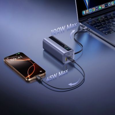 10. Baseus EnerGeek GR11 20000mAh 145W Powerbank mit einziehbarem Kabel – Grau