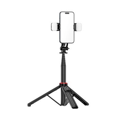 15. Selfie Stick WC12YDS Teleskopstativ 1,3 m aus Aluminiumlegierung mit Dual-Licht und Telefonhalter – Schwarz