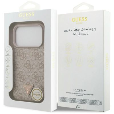 8. Guess Leder 4G Dreieck Strass MagSafe Hülle für iPhone 18 Pro / 17 Pro - Pink
