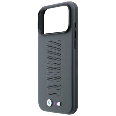 6. BMW M Blue Perfo Metal Logo MagSafe Hülle für iPhone 18 Pro Max / 17 Pro Max - Grau