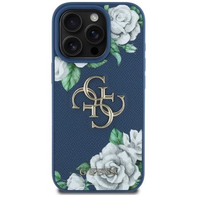 3. Guess Grained Roses Big 4G Logo Hülle für iPhone 16 Pro - Blau
