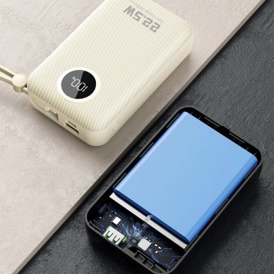 8. Dudao K14+ Powerbank 20000mAh 22,5W USB-C / USB-A / Integrierte Lightning und USB-C-Kabel - Weiß