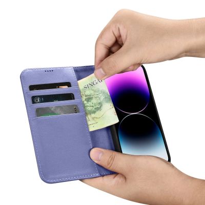 13. iCarer Wallet Case 2in1 Cover iPhone 14 Pro Anti-RFID Leder Flip Case Hellviolett (WMI14220726-LP)