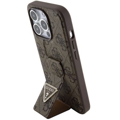 2. Guess Grip Stand 4G Triangle Strass Hülle für iPhone 15 Pro – braun