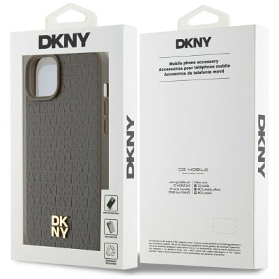 8. DKNY Leather Pattern Metal Logo MagSafe Hülle für iPhone 15 / 14 / 13 - Braun
