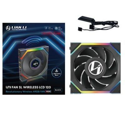 4. Lian Li UNI FAN SL Kabelloser LCD 120 Gehäuselüfter mit umgekehrten Flügeln, 12 cm, Schwarz, 1 Stück.