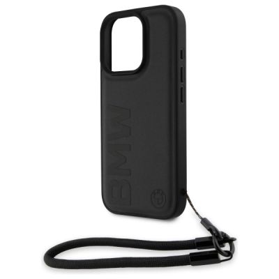 5. BMW Signature Leder-Cord-Case mit Wortmarke für iPhone 16 Pro Max – Schwarz
