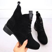 Damen-Boots mit Schnürung und Reißverschluss, warm gefüttert, schwarz M.Daszyński SA198-24