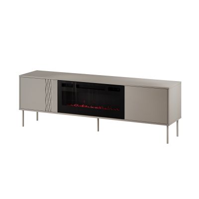 EF TV-Schrank + schwarzer TRESSE Kamin 180x40x54,5 cm, Kaschmir matt