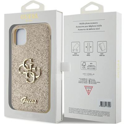 8. Guess GUHCN61HG4SGD Hülle für iPhone 11 / Xr – Gold Glitter Script Big 4G