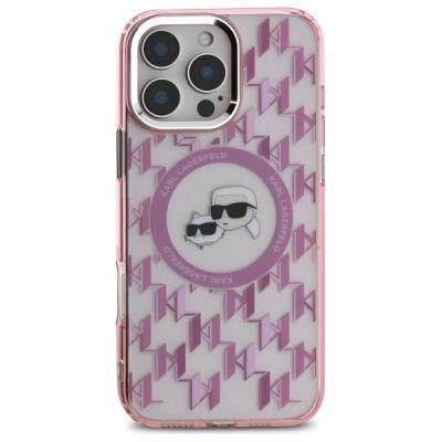 3. Karl Lagerfeld IML Monogram Karl & Choupette Head MagSafe-Hülle für iPhone 16 Pro – Rosa
