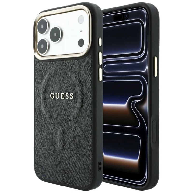 Guess Embossed 4G Classic MagSafe Hülle für iPhone 17 Pro / 18 Pro – Schwarz