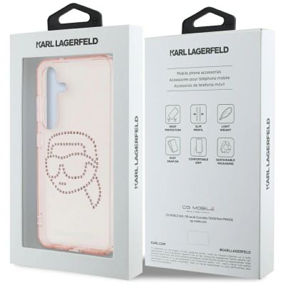 8. Karl Lagerfeld Strasssteine K. Kopf Logo Samsung Galaxy S25 Hülle Pink