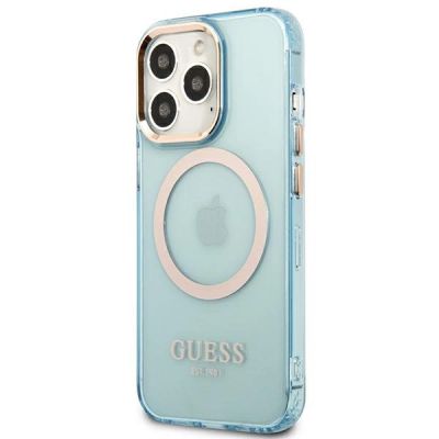 2. Guess Gold Outline Translucent MagSafe Hülle für iPhone 13 Pro / iPhone 13 – Blau