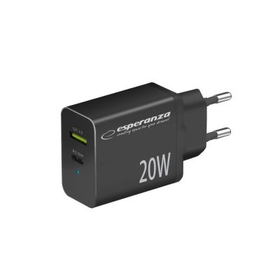 ESPERANZA Netzladegerät 20 W USB-C PD 20 W / USB-A QC 3.0 18 W Schwarz EZC105K