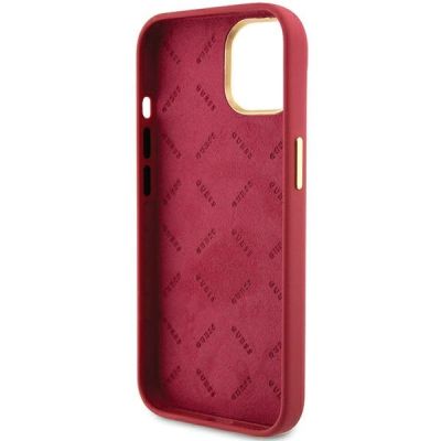 7. Guess Silikon Script Metal Logo & Frame Hülle für iPhone 15 – Rot