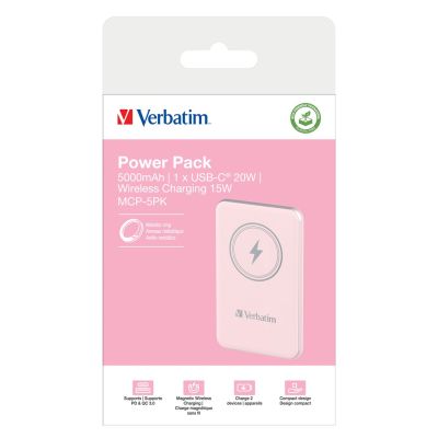 4. Verbatim Charge 'n' Go Lithium-Polymer-Akku (LiPo) 5000 mAh, kabelloses Laden, Pink