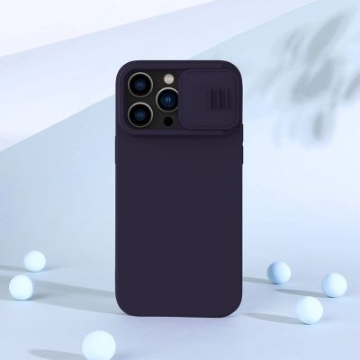 19. Nillkin CamShield Silky Silikonhülle iPhone 14 Pro Max Silikonhülle mit Kameraschutz Blau