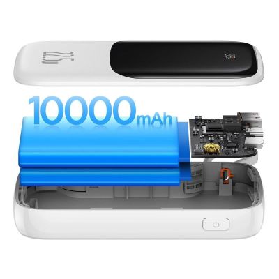 8. Baseus Qpow Digital Display Powerbank mit Schnellladung 10000 mAh 22,5 W QC/PD/SCP/FCP mit integriertem USB-C-Kabel weiß
