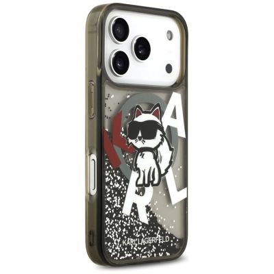 4. Karl Lagerfeld Liquid Glitter Choupette Logo MagSafe Hülle für iPhone 17 Pro - Schwarz