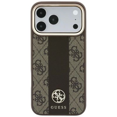 3. Guess 4G MagSafe Hülle mit gestreiften, runden und klassischen Logos für iPhone 17 Pro / 18 Pro – Braun
