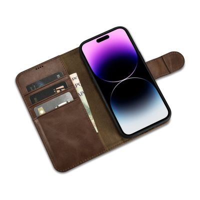 6. iCarer Oil Wax Wallet Case 2in1 Cover iPhone 14 Pro Anti-RFID Leder Flip Case Braun (WMI14220722-BN)