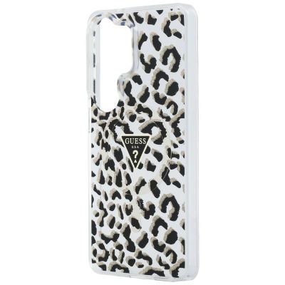 6. Guess IML Leopard Print Dreieckige MagSafe Hülle für Samsung Galaxy S26 Ultra - Schwarz