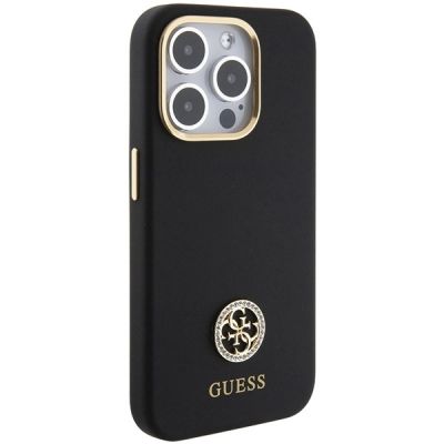 4. Guess Silicone Logo Strass 4G Case für iPhone 15 Pro - Schwarz