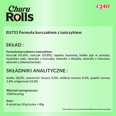 7. INABA Churu Rolls Thunfisch mit Hühnchen – ein Leckerli für Katzen – 4 x 10 g