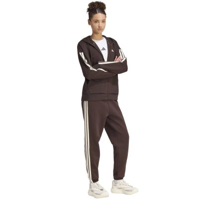 6. adidas Essentials Damen-Fleece-Hoodie mit 3 Streifen, durchgehendem Reißverschluss, braun, KX0784