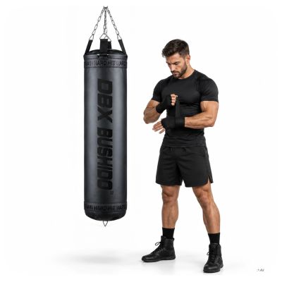 PREMIUM Boxsack + Ring SBRX Schwarz Leer - 150 cm | DBX Bushido