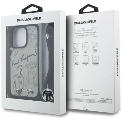 7. Karl Lagerfeld Crossbody-Hülle mit genarbtem Muster und Logo für iPhone 16 Pro Max – Grau