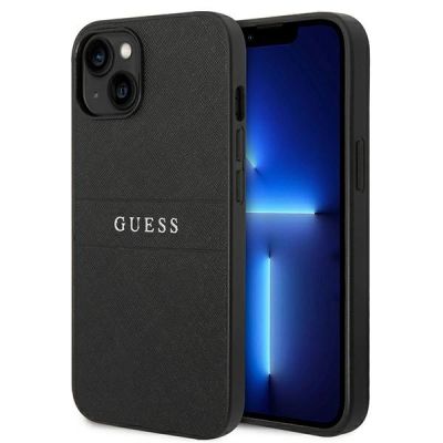 Guess Saffiano Strap Case für iPhone 14 Plus - Schwarz