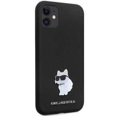 4. Karl Lagerfeld KLHCN61SMHCNPK Hülle für iPhone 11 / Xr – schwarzer Silikon-C-Metallstift