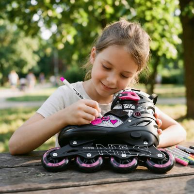 3. NH10907 4-in-1 Rollschuhe mit verlängerten Hockeykufen, Farbe Pink, Größe L (39-42), Nils Extreme
