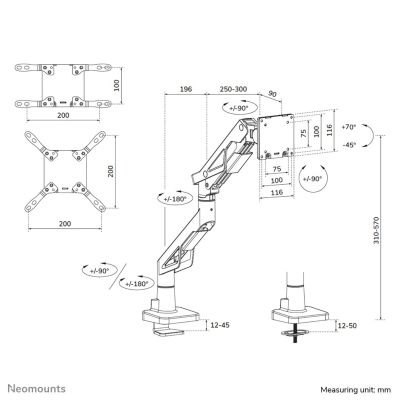 15. Neomounts DS70-256BL1 Monitorhalterung/Ständer 144,8 cm (57") Schreibtisch Schwarz