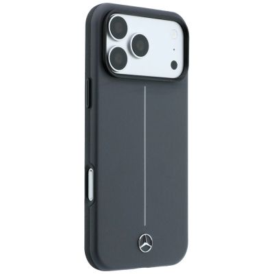 4. Mercedes Leder-Halbhülle mit ikonischer Linie und MagSafe-Design für iPhone 18 Pro Max / 17 Pro Max – Dunkelgrau