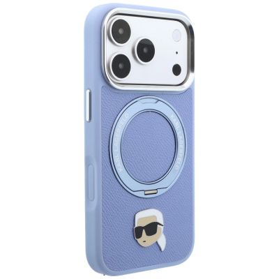 4. Karl Lagerfeld Hülle mit Ringständer, 360°-Kopf-Pin und MagSafe-Funktion für iPhone 18 Pro / 17 Pro – Hellblau