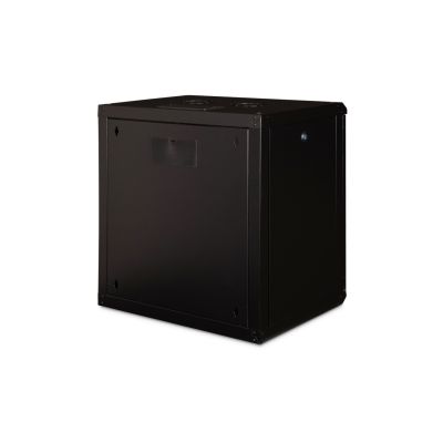 33. Einzigartiger 19-Zoll-12-HE-Wandnetzwerkschrank (600 x 450 mm), Glastür, schwarz, ungeteilt, montiert, 100 kg
