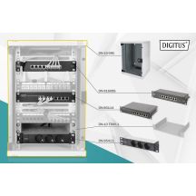 10"-Netzwerkset: 9HE-Wandschrank, Ablage, Steckdosenleiste, 8-Port-Switch, Cat.6-Anschlussfeld, grau