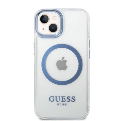 3. Guess Metal Outline MagSafe Hülle für iPhone 14 Plus – blau