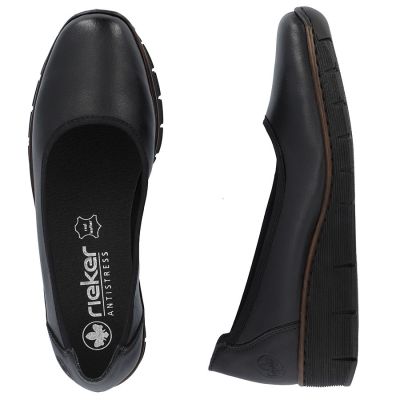 5. Rieker 53755-00 Damen-Keilschuhe aus Leder, bequem, schwarz