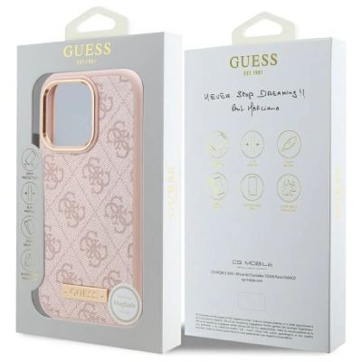 8. Guess 4G Logo Plate MagSafe-Hülle für iPhone 16 Pro Max – Rosa